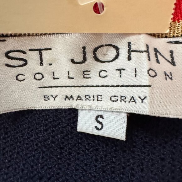 St. John Collection By Marie Gray Navy Cardigan With Red & Gold Trim S - Picture 6 of 16